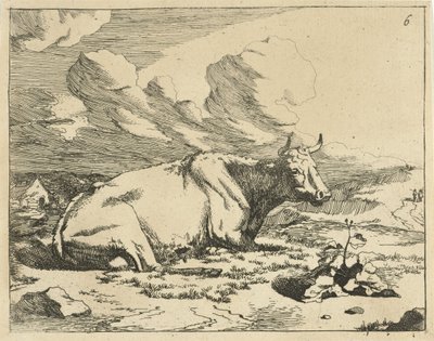 Vache couchée, de profil - Marcus de Bye