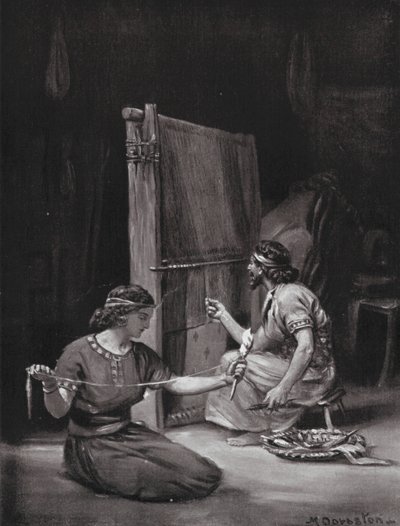 Un métier à tisser babylonien (lithographie) - Margaret (after) Dovaston