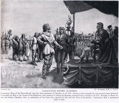 Caractacus devant Claudius, illustration tirée de "Hutchinson