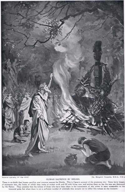 Sacrifice humain par les druides, illustration tirée de "Hutchinson
