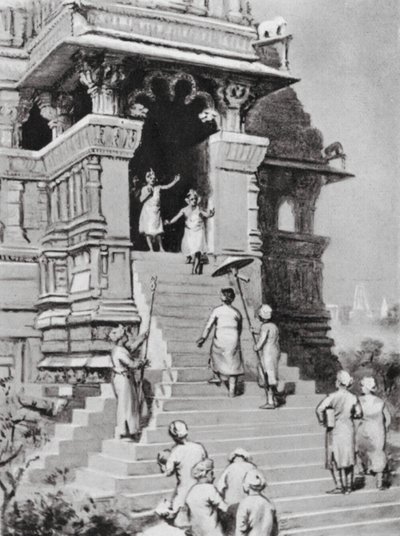 Kirtivarman Chandella visite son temple à Khajurahu, AD 1065 (litho) - Margaret (after) Dovaston