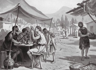 Spartiates mangeant aux tables publiques (litho) - Margaret (after) Dovaston
