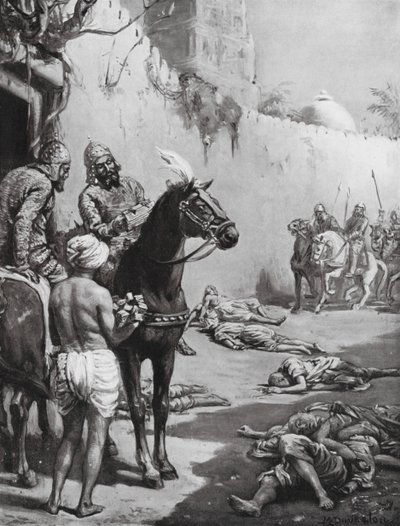La fin des moines bouddhistes, 1193 ap. J.-C. (lithographie) - Margaret (after) Dovaston