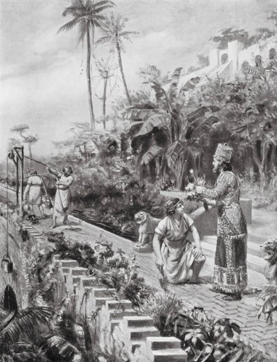 Les jardins suspendus de Babylone (lithographie) - Margaret (after) Dovaston