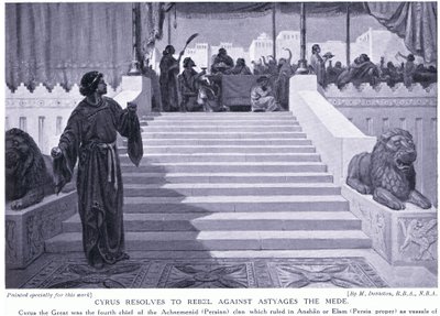 Cyrus décide de se rebeller contre Astyages le Mède 550 av. J.-C. (litho) - Margaret Dovaston