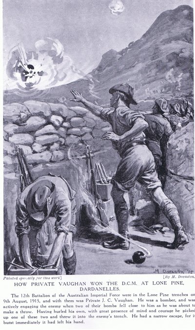 Comment le soldat Vaughan a obtenu la DCM à Lone Pine Dardanelles août 1915 (litho) - Margaret Dovaston