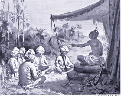Kulottunga Chola donne des instructions à ses géomètres 1086 AD (litho) - Margaret Dovaston