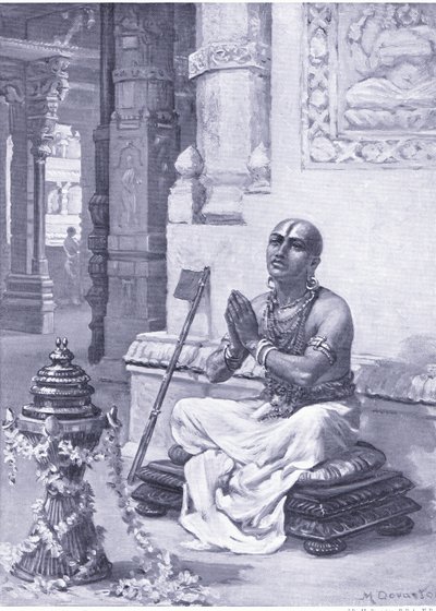 Ramanuja contemplant sa philosophie du Dieu personnel unique 1100 AD (litho) - Margaret Dovaston
