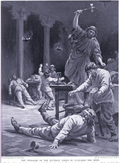 Le massacre des chefs scythes par Cyaxarès le Mède (litho) - Margaret Dovaston