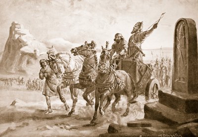 Tiglath-Pileser IV devant la citadelle de Turushpa, illustration tirée de "Hutchinson