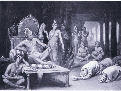 Vikramanka Chalukhya envoie un message amical à Kulottunga Chola (litho) - Margaret Dovaston