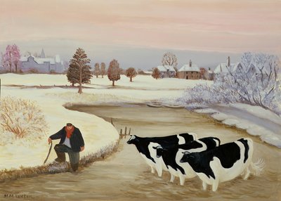 Vaches dans une rivière en hiver - Margaret Loxton