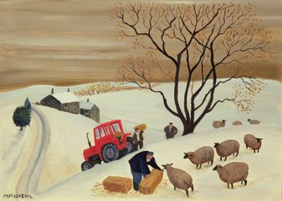 Apporter du foin aux moutons en tracteur - Margaret Loxton