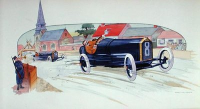 Une voiture de course Peugeot au Grand Prix de France de 1911 - Marguerite (fl.1909 14) Montaut