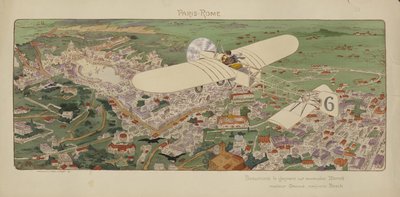 Le monoplan Bleriot de Beaumont arrivant à Rome, gagnant la course aérienne Paris-Rome - Marguerite (fl.1909 14) Montaut