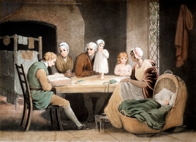 Trois générations écoutant une lecture de la Bible familiale - Maria Spilsbury