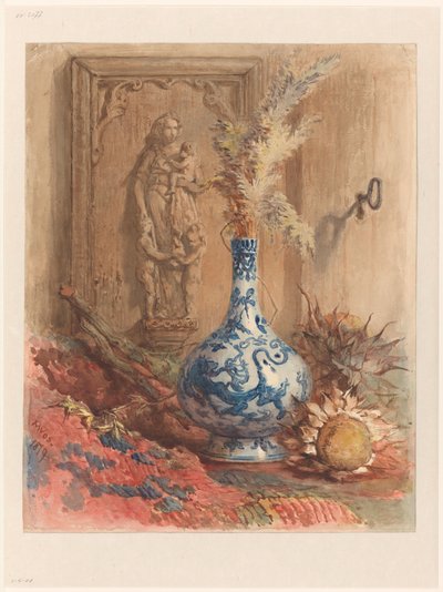 Nature morte avec vase chinois et tournesols séchés - Maria Vos