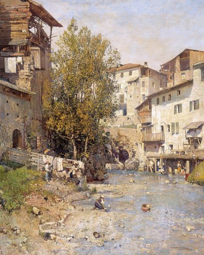 Paysage avec un village en périphérie de Rome - Mariano Barbasan Lagueruela