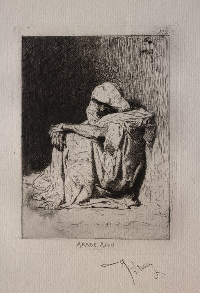 Arabe assis, les mains croisées sur les genoux - Mariano José María Bernardo Fortuny y Carbó