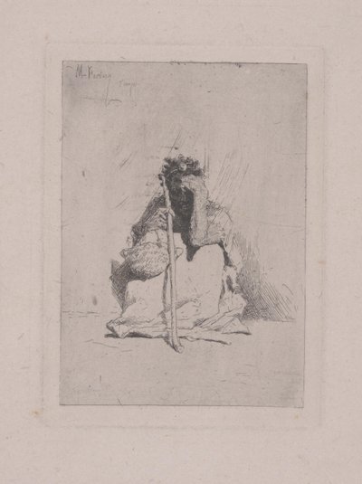 Sans titre - Figure accroupie avec canne - Mariano José María Bernardo Fortuny y Carbó