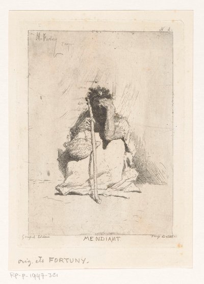 Mendiant assis avec un bâton - Mariano José María Bernardo Fortuny y Carbó