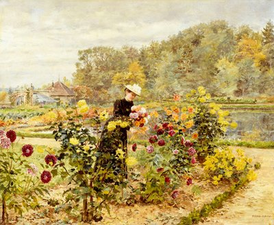 Une femme élégante dans un jardin de roses - Marie Francois Firmin Girard