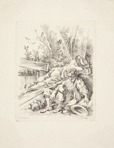 Deux garçons dormant contre un arbre - Marie Jeanne Boucher