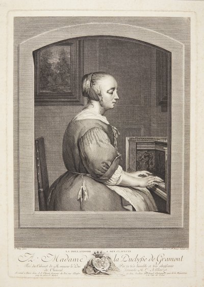 Une femme néerlandaise jouant du clavecin, vue à travers une fenêtre - Marie Louise Adélaïde Boizot