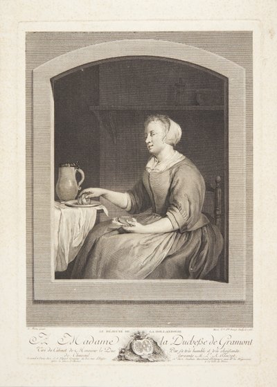 Une femme hollandaise mangeant le petit-déjeuner, vue à travers une fenêtre - Marie Louise Adélaïde Boizot