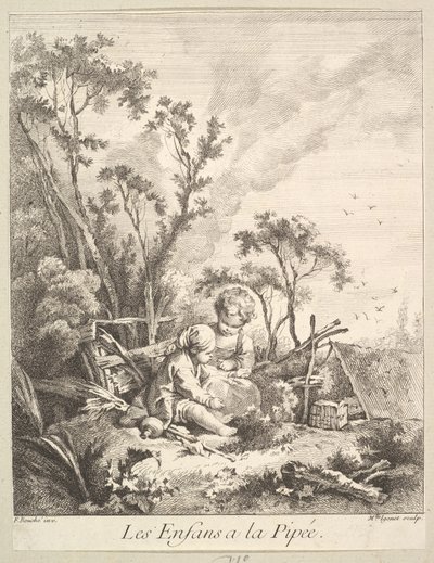 Enfants attrapant des oiseaux - Marie Madeleine Igonet