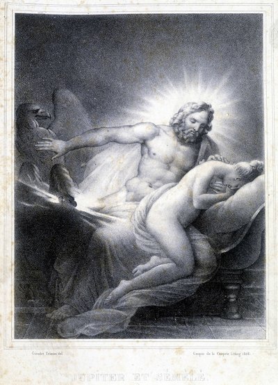 Jupiter et Sémélé. Lithographie de Coupin de Couprie en 1826. - Marie Philippe Coupin de la Couperin