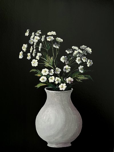 Peinture de fleurs blanches – Art botanique monochrome dans un vase blanc, pour la maison, le bureau ou comme cadeau - 010 - Marina Kozyr