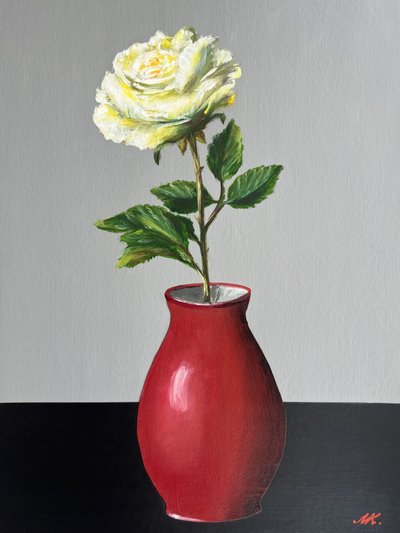 Une rose blanche dans un vase rouge - Marina Kozyr