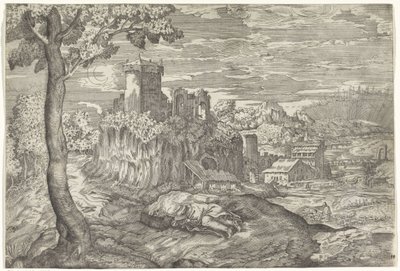 Paysage avec ruine de château - Mario Cartaro