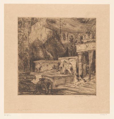 Olifanten en figuren bij een tempel - Marius Bauer