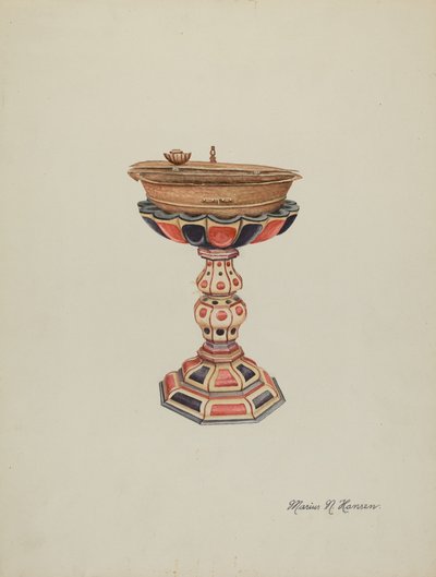 Fonts baptismaux et support, vers 1939 - Marius Hansen