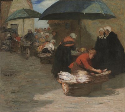 Un marché aux poissons flamand (huile sur toile) - Mark Senior
