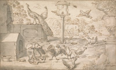 Paysage avec oiseaux et chien - Marmaduke Cradock