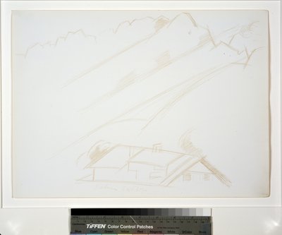 Paysage de montagne, bâtiment au premier plan - Marsden Hartley