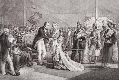 Grand Durbar à Cawnpore après la répression de la révolte des Cipayes, 1858, de 