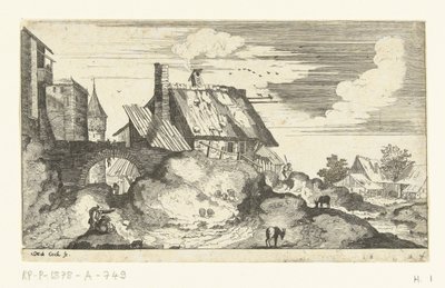 Paysage avec porte de ville - Marten de Cock