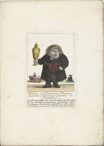Le nain Gustavus Weinberger en ecclésiastique avec une coupe, vers 1710 - Martin Engelbrecht (attributed to)