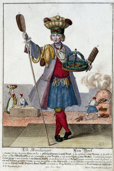 Métier : Un boulanger. Gravure de Martin Engelbrecht dans "Nouvelle assemblée des manouvries habillées" - Martin Engelbrecht