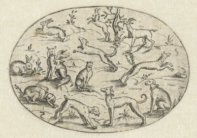 Ovale avec chiens, chèvres et lapins - Martin Pleginck