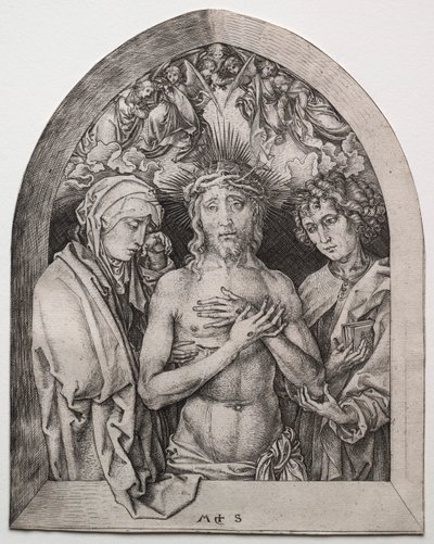 Christ en homme de douleurs entre la Vierge et Saint Jean - Martin Schongauer