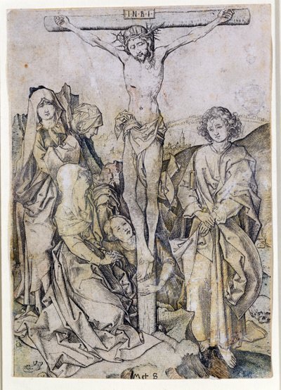 Christ en croix, avec la Vierge et Saint Jean - Martin Schongauer