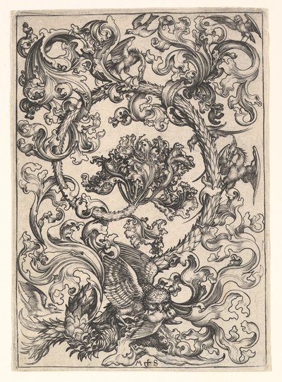 Ornement avec hibou moqué par les oiseaux diurnes - Martin Schongauer