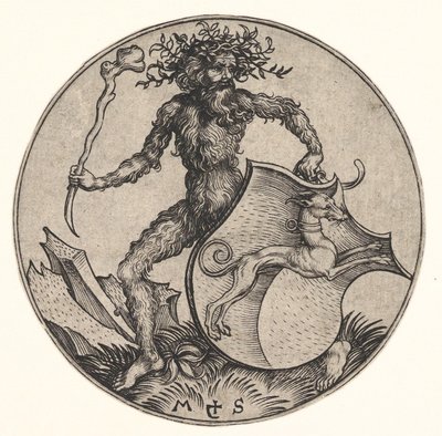 Bouclier avec lévrier tenu par un homme sauvage, vers 1435-1491 - Martin Schongauer