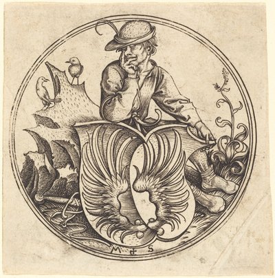 Bouclier avec ailes, tenu par un paysan - Martin Schongauer