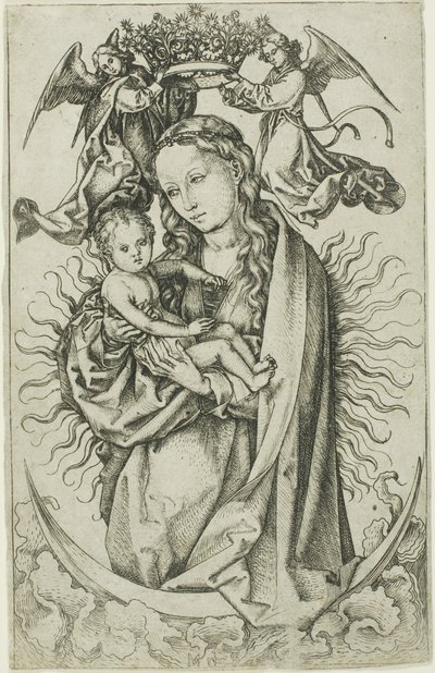 La Madone sur le croissant couronnée par deux anges - Martin Schongauer